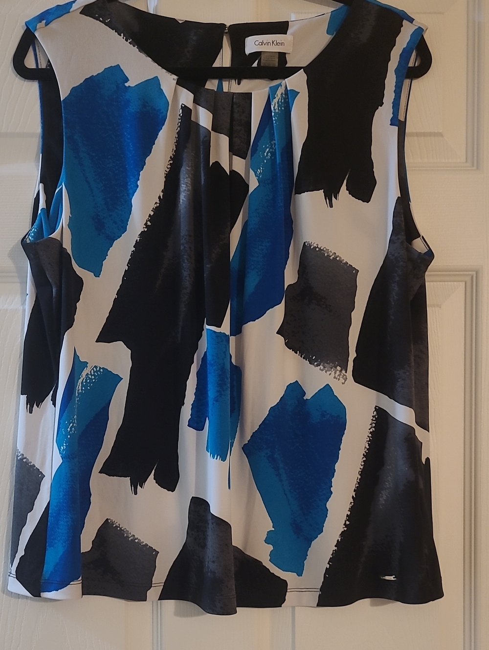 Calvin Klein Abstract Brushstroke Sleeveless Top in Blue/Black/White
